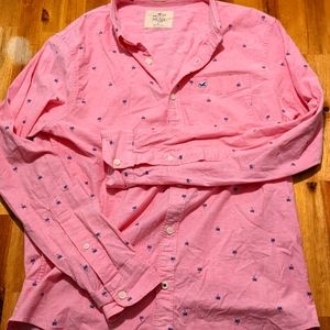 Hollister California Men's Epic Flex Button Down Palm Tree Theme Size Large EUC